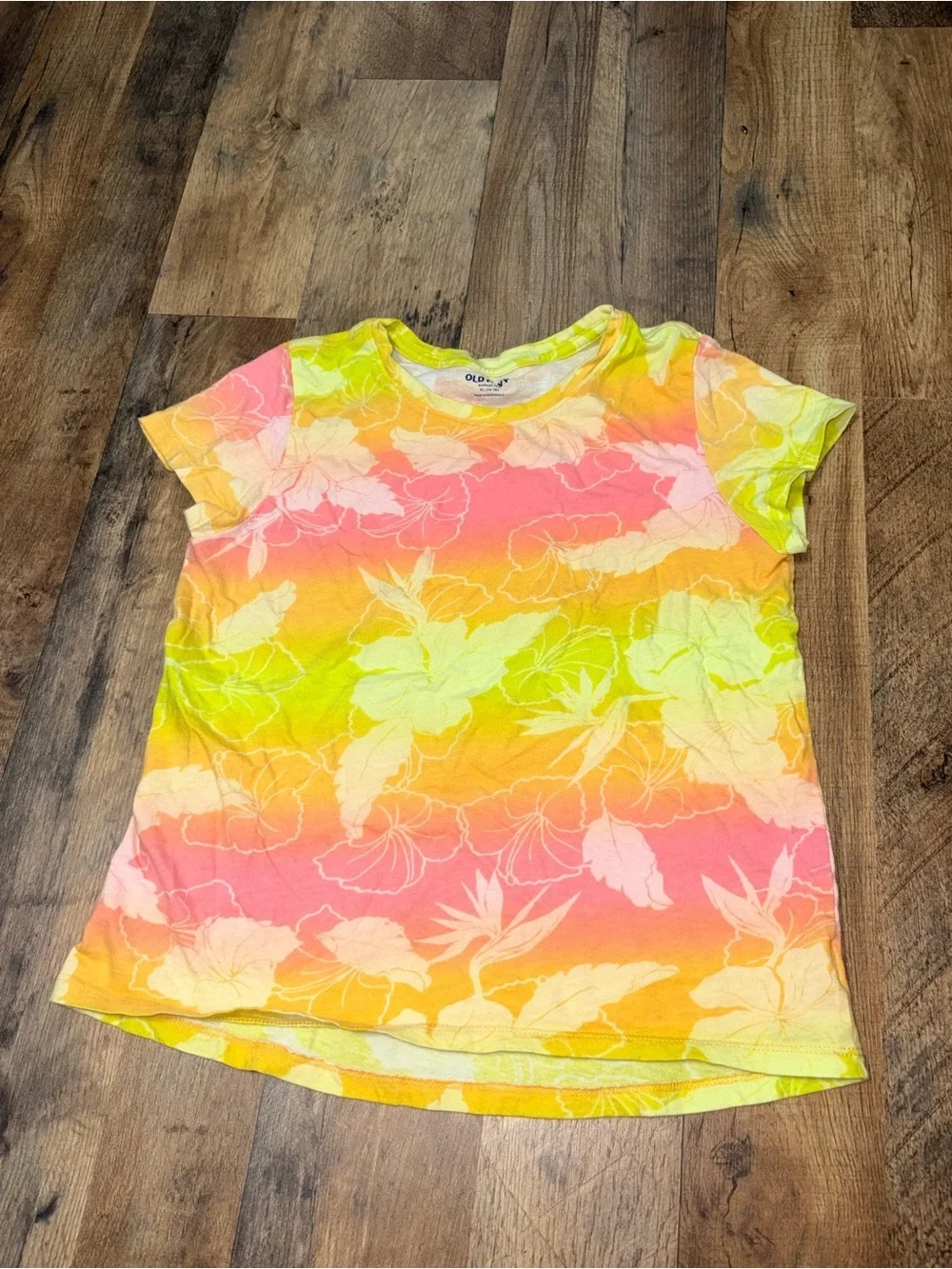 Old Navy Girls' Neon Floral Stripe Tee - Pink, Yellow, Orange